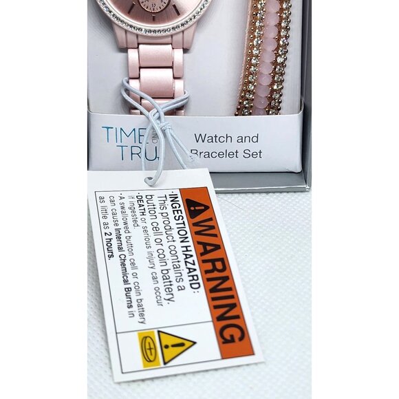 Time And Tru Rose Gold Watch & Bracelet Set With Crystal Accents